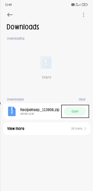 Click Open to extract the ZIP file